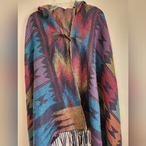 Woven Heart Multicolor Textured Poncho